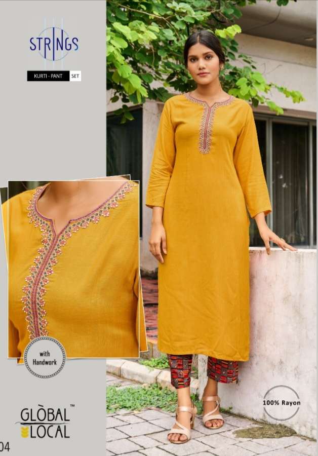 GLOBAL LOCAL STRINGS RAYON ATTRACTIVE LOOK KURTI WITH PANT CATLOGUE
