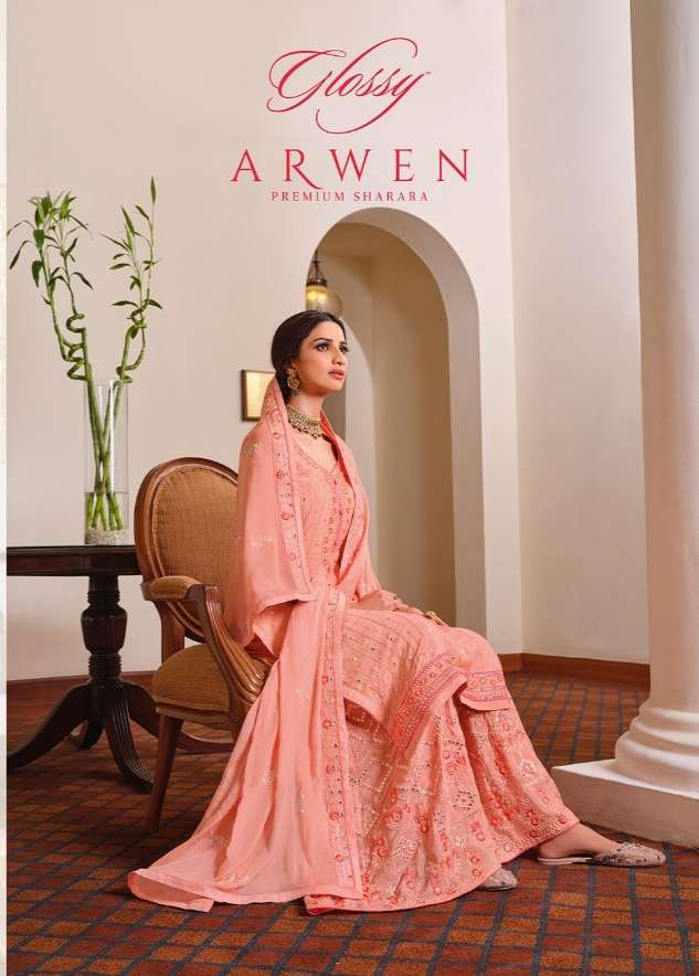 GLOSSY ARWEN CHINON ATTRACTIVE FESTIVAL LOOK SALWAR SUIT CATALOGUE 