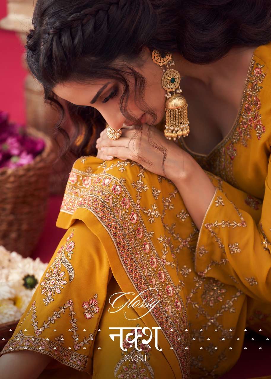 GLOSSY NAQSH GEORGETTE ATTRACTIVE LOOK STYLISH WORK SALWAR SUIT CATALOGUE 