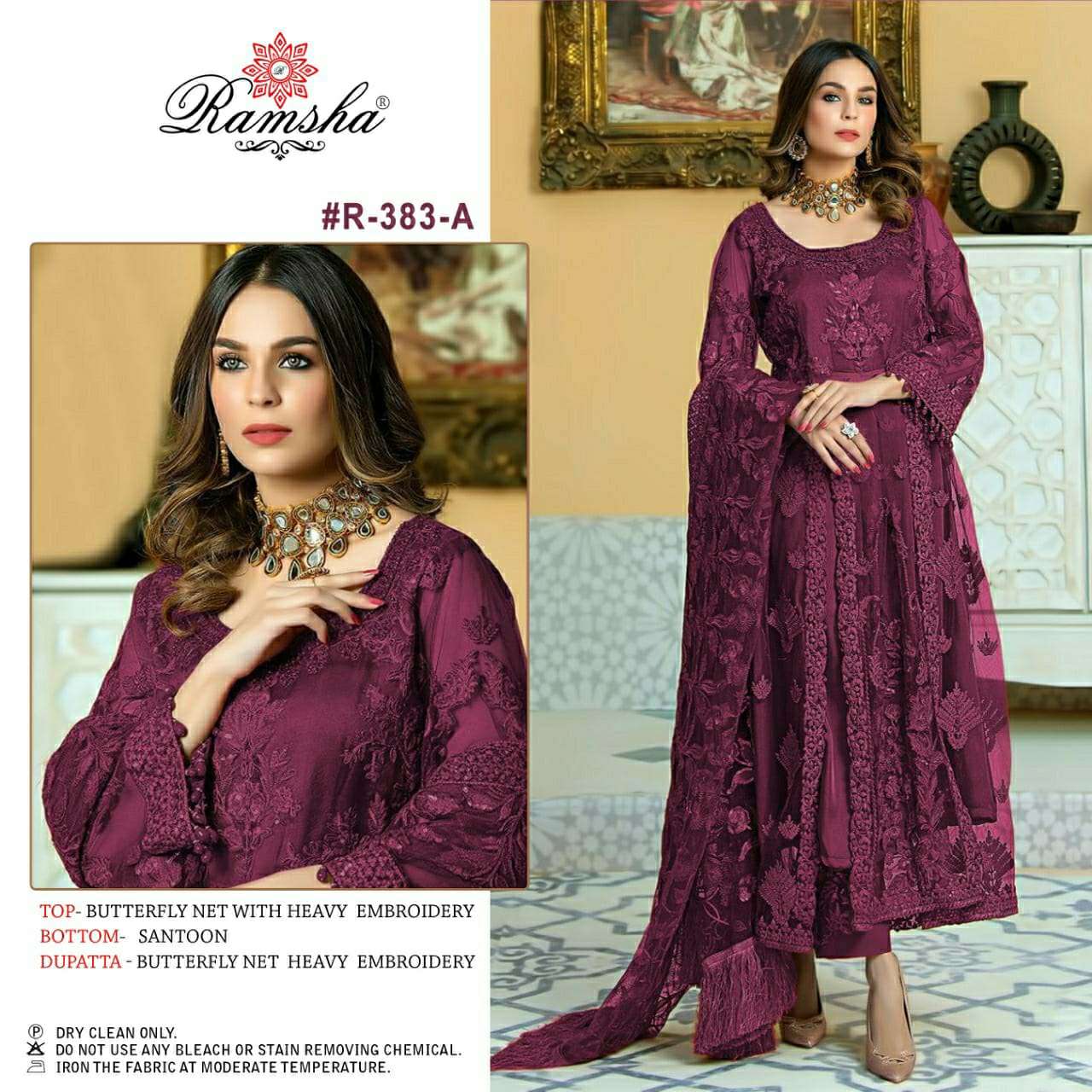 RAMSHA R 383 NX BUTTERFLY NET FASTIVE STYLE WITH HEAVY EMBVROIDERED SALWAR SUIT 
