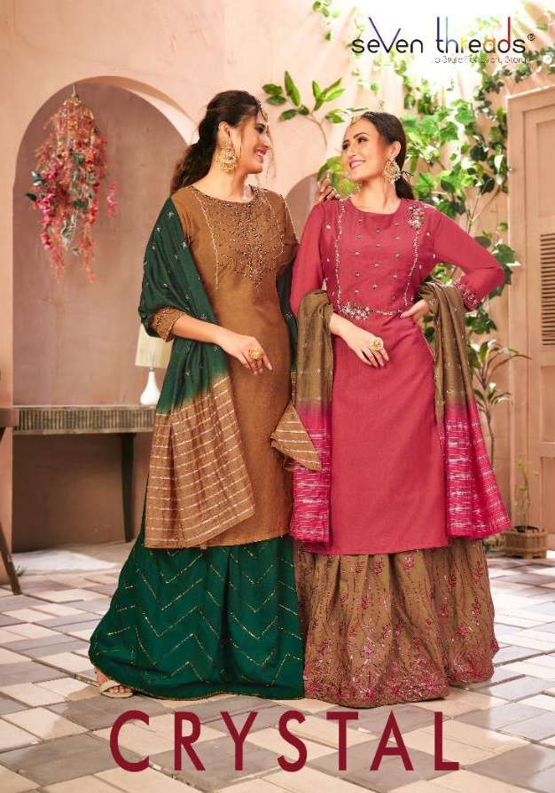 SEVEN THREADS CRYSTAL SILK ATTRACTIVE LOOK TOP WITH BOTTOM AND DUPATTA CATALOGUE