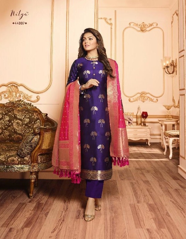 L T Fashion Nitya Vol 144 Silk Jacquard Fency Look Salwar Suit Catalog