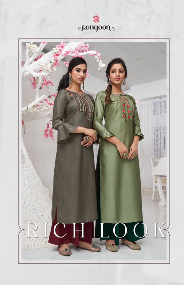 Rangoon Rich Look Russian Silk Elegant Style Kurti With Plazzo Catalogue