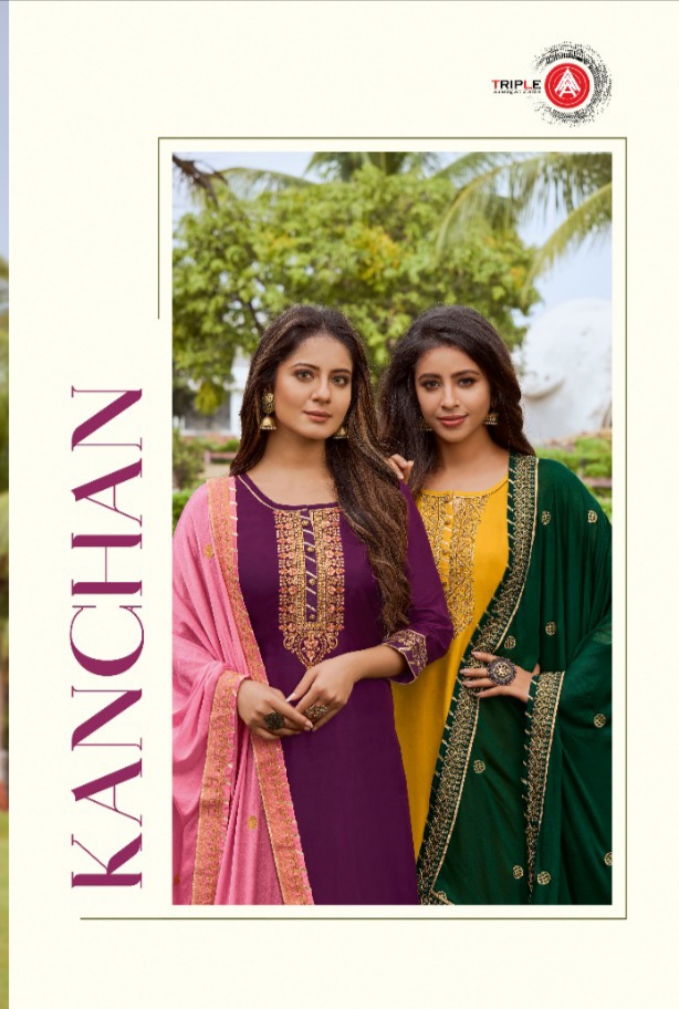Triple Aaa Kanchan Silk Dupatta Chinon Work With Four Side  Elegant Fabric  Salwar Suit Catalogue
