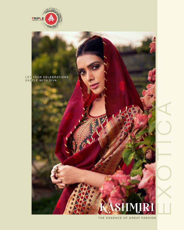 Triple Aaa Kashmiri Parampara Silk Elegant Embroidery Work Salwar Suit Catalogue