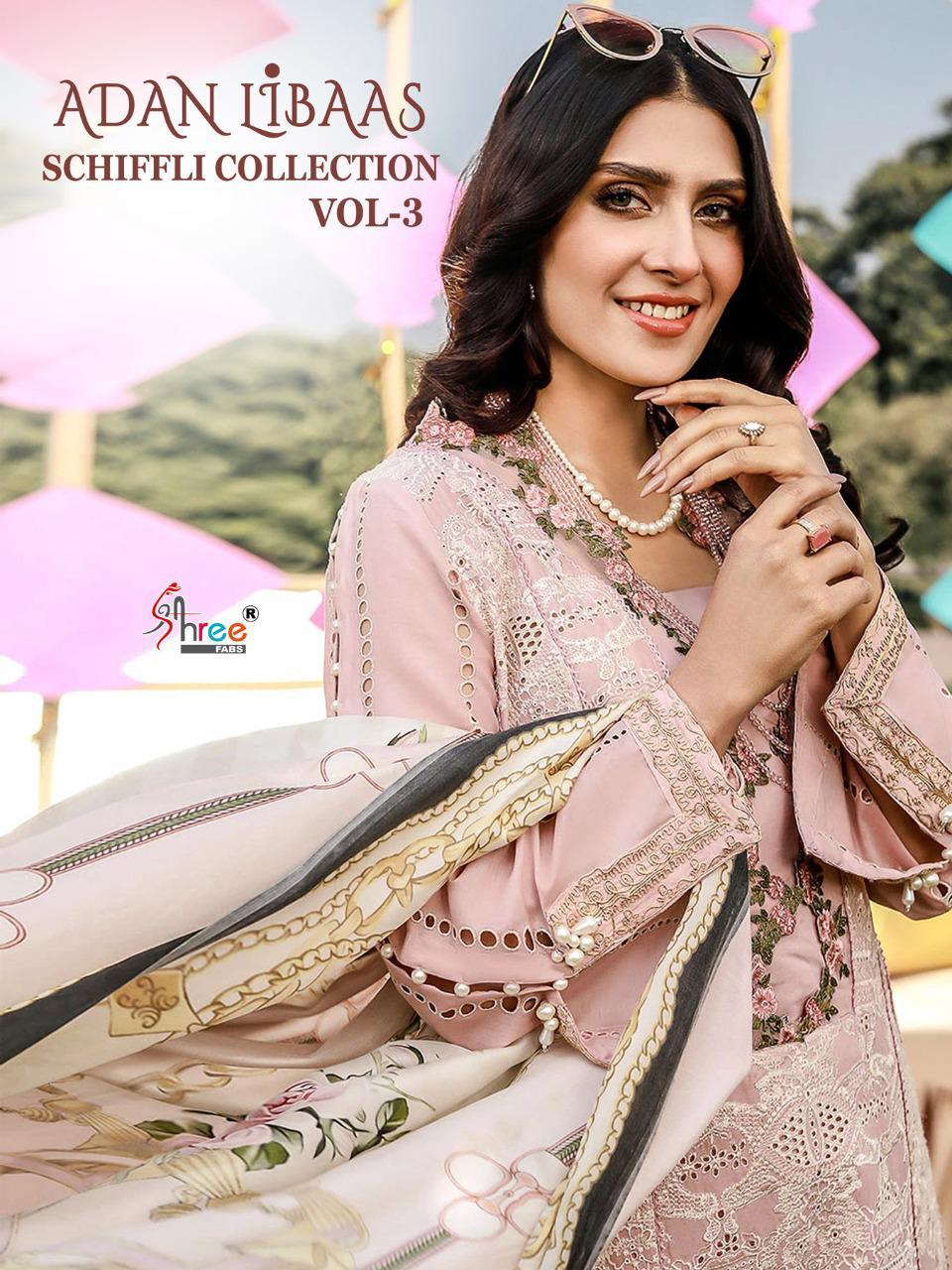 Shree Fab Adan Libaas Schiffli Collection Vol 3 Cotton Elegant Fabrics Salwar Suit Catalogue