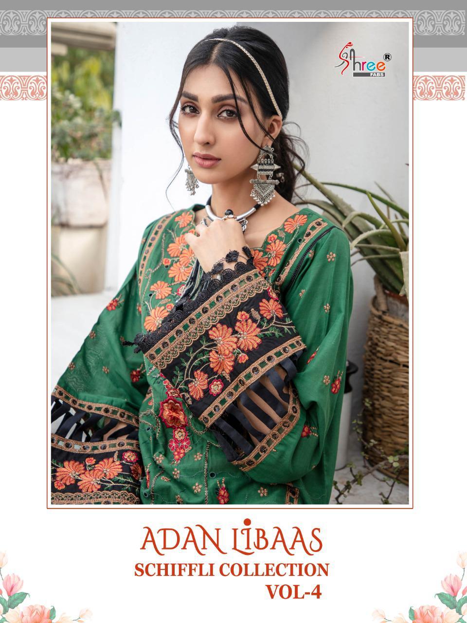 Shree Fab Adan Libaas Schiffli Collection Vol 4 Cotton Attractive Print And Fabrics Salwar Suit Catalogue