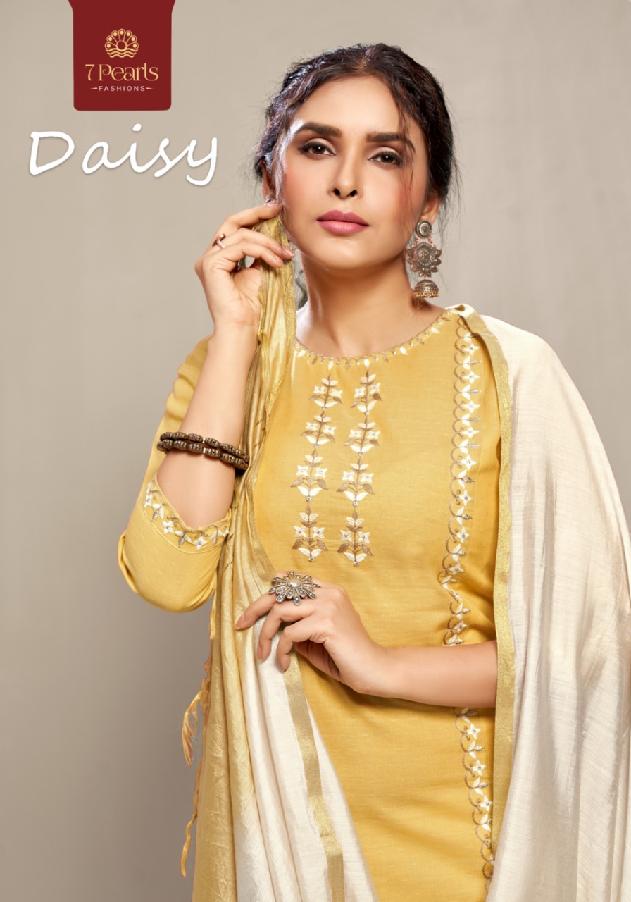 7 Pearls Daisy Cotton Attractive Fabric Top With Pant And Dupatta Catalogue